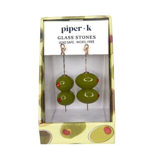 Piper K Martini Olive Glass Stone Drop Hook Earrings